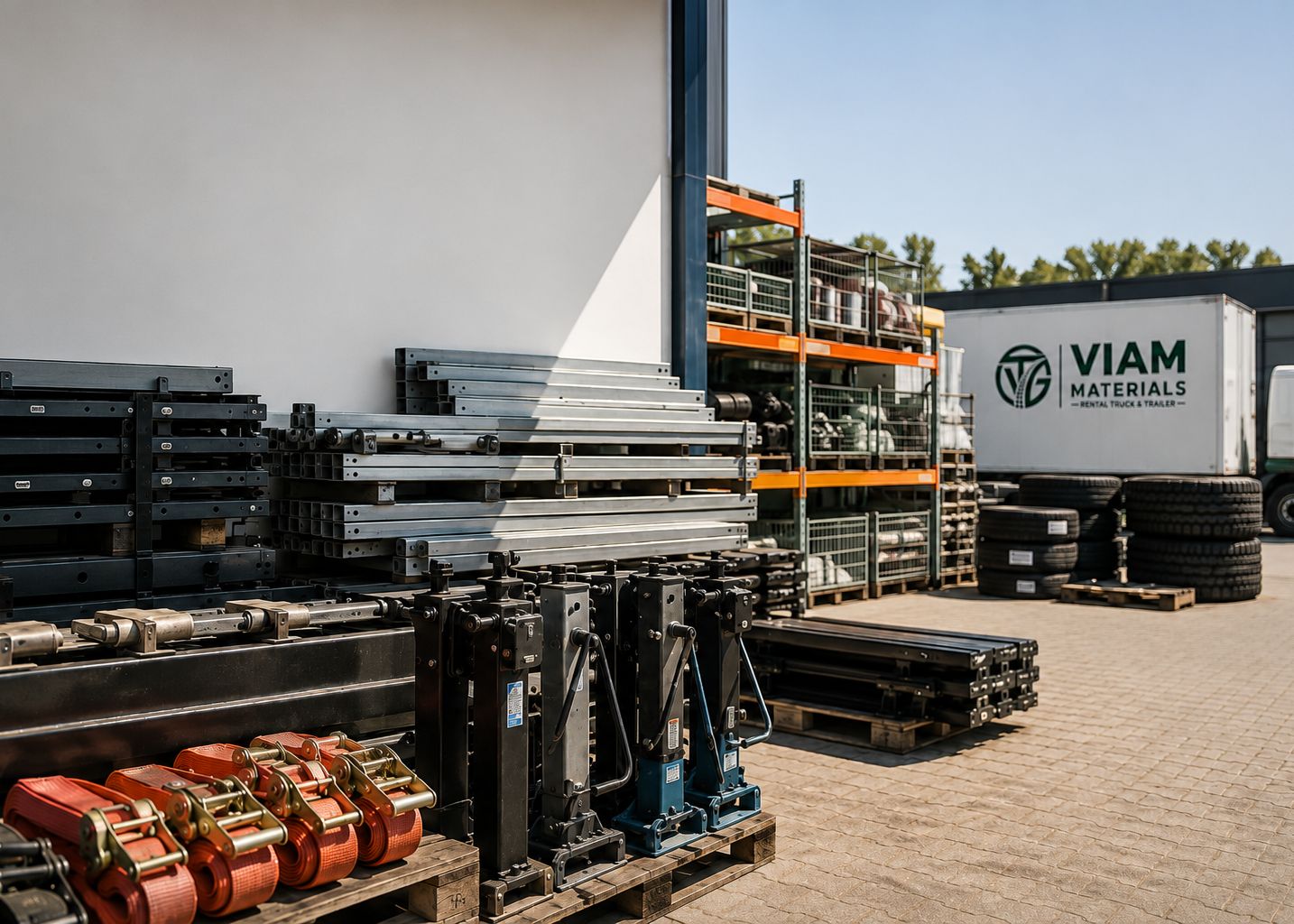 Materieel voor verhuur en onderdelen op het terrein van Viam Materials