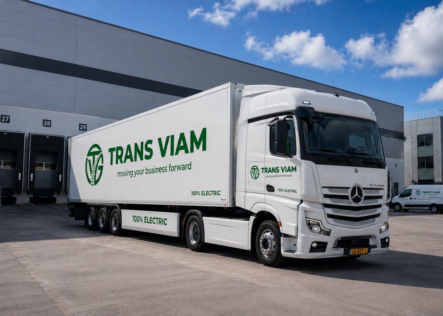 Volledig elektrische trekker met oplegger van Trans Viam aan de laaddocks
